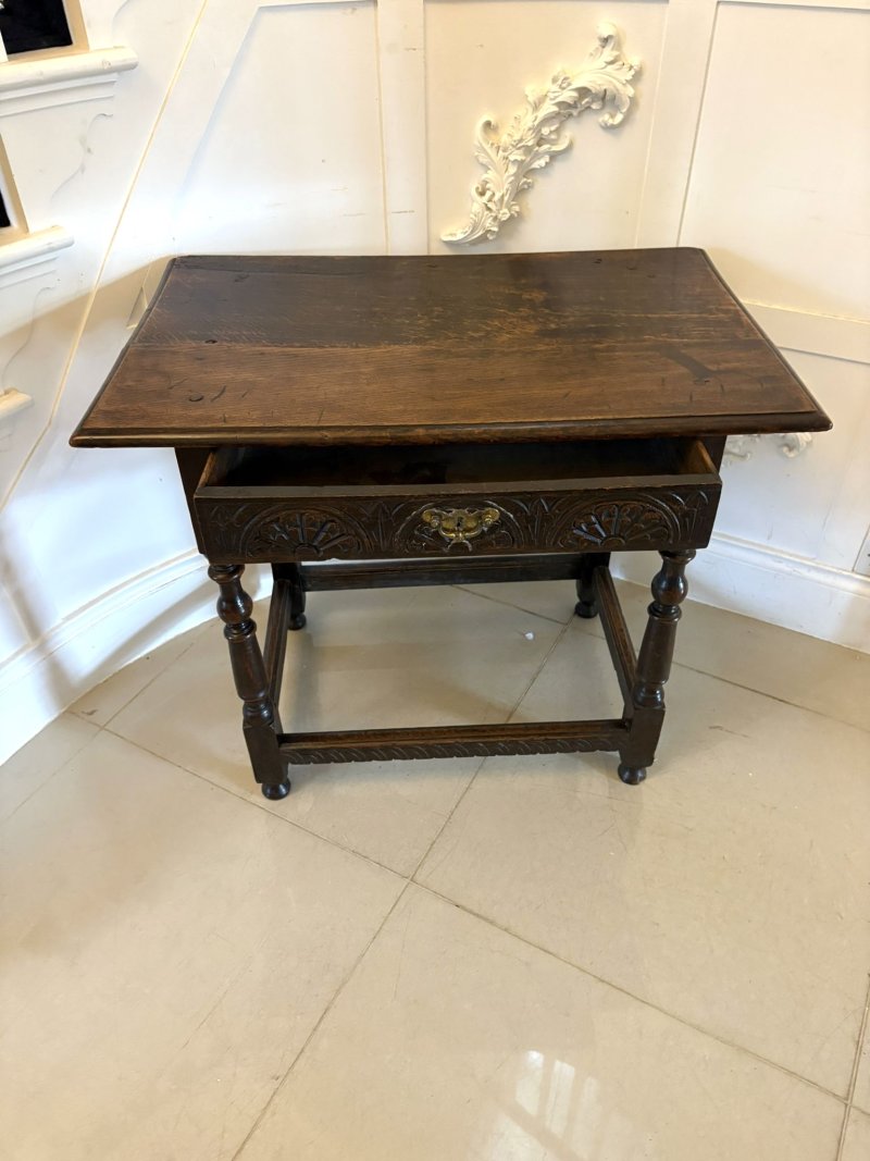 18th Century Antique Quality Carved Oak Side Table - Image 3
